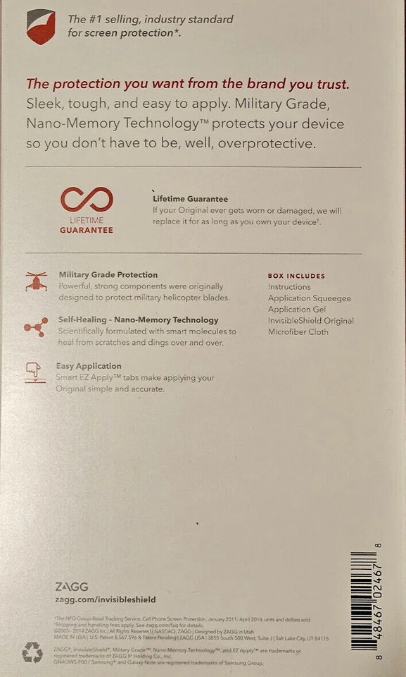 Zagg Invisible Shield HDX Screen Protector For Samsung Galaxy Note 4 -HD Clarity - Image 2 of 2