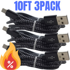 3 Pack 10Ft USB Fast Charger Cable Braided for iPhone 12 11 Pro 8 Charging Cord