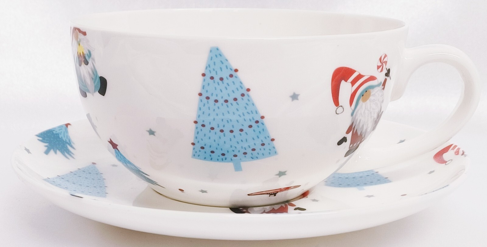 North Pole Gnomes Cup Saucer Fine Bone China 300 ml Xmas Cappuccino Gonks Set UK