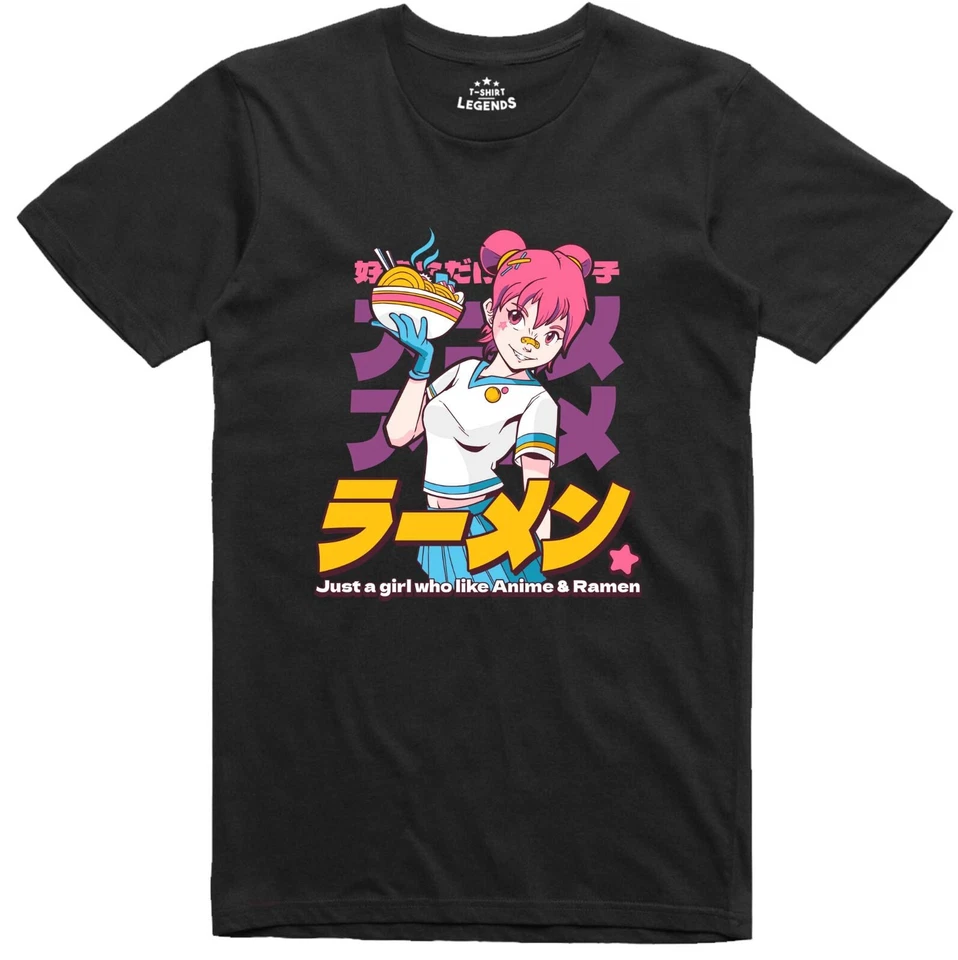 T-Shirt Anime Pour Homme Ramen Fille Manga Japonais Geek Coupe Régulière - Photo 1/1