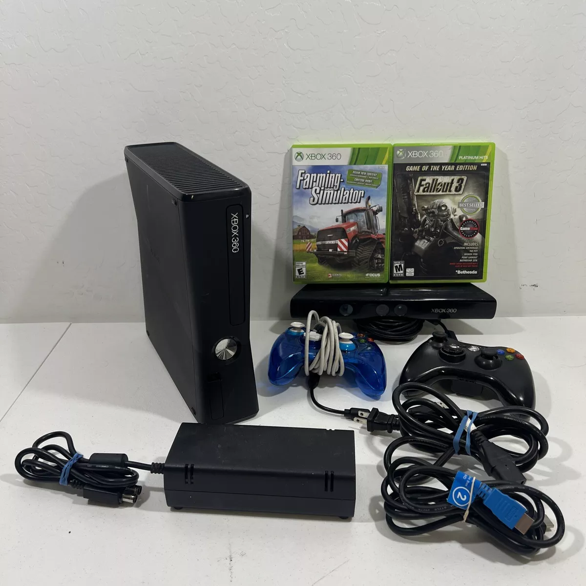 Xbox 360 250gb Hard Drive Slim Console Bundle, 2 Controllers, Cables, Tested!