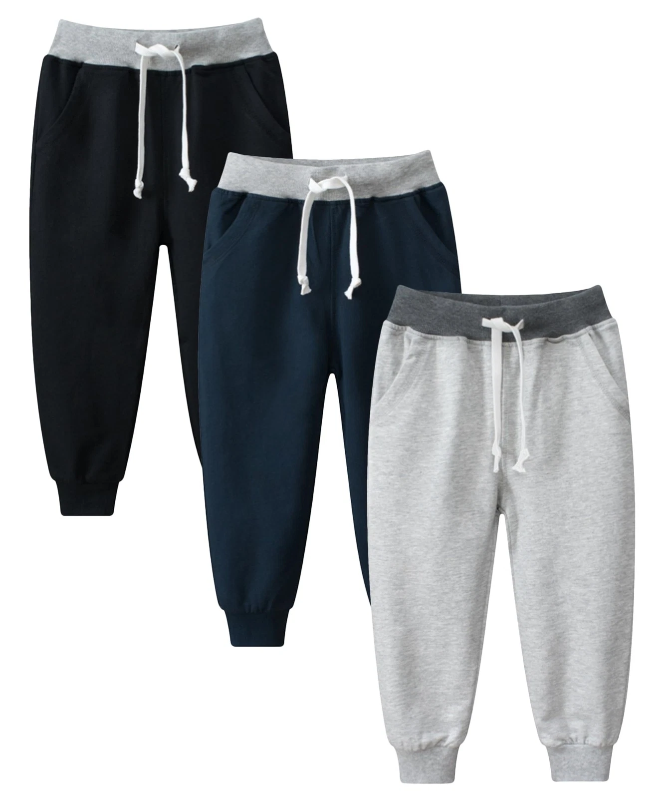 3 Pack Toddler Boys Sweatpants Kids Active Jogger Pants with Pocket Drawstrin...
