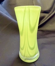 Hand Blown Glass Vase Vibrant Lime Green With Darker Green Swirl Designs