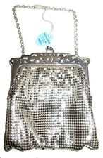 NIB Vintage Whiting Davis 1416 Silver Mesh PURSE w/Short Chain- New w/Tags