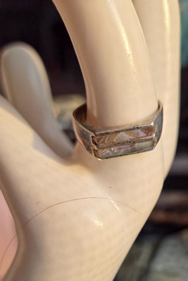 Sleek Modernist Mexico Sterling Silver Inlay Abalone Vintage Size 7.5 Lady Ring