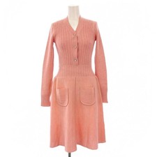 Chanel Knit Dress Long Sleeve Sleeveless Set Coco Mark 34 Pink