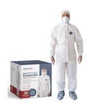Hazmat Suits Disposable 25 Pack Protective Coveralls with Attached Hood a...