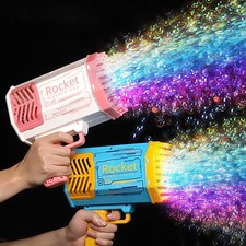 69 Holes Rocket Bubble Gun Kids Automatic Soap Bubble Blower w/ Lights