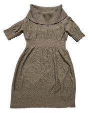 Ann Taylor Dress Womens Medium Brown Sweater Cowl Neck Short Sleeve Wool Loft