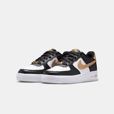 Nike Kids' Air Force 1 GS Shoes, Black/White/Metallic Gold, Size 3.5Y, No Lid