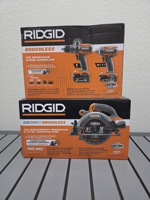 RIDGID 18V Brushless Hammer Drill Impact Driver 6.5 Inch Circular Saw Combo Kit 