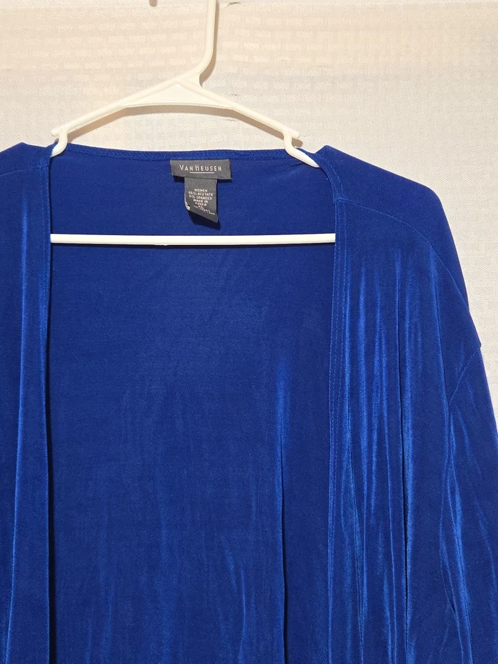 Cárdigan para mujer Van Heusen azul cascada frente abierto manga larga elástico XL Foto 3 de 4