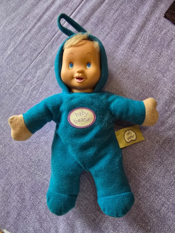 1990 Baby Beans Blue Baby Doll 10” Plush Working Squeaker Meritus