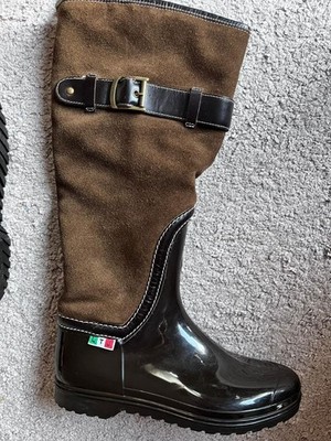 Les Tres Jolis LTJ Rubber/Leather Rain Italian Boots Size 5.5/39 1pair