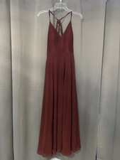 Azazie Burgundy Lace Chiffon Sleeveless Bridesmaid Dress Size A4