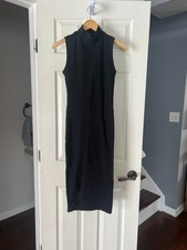 Forever 21 Black Sleeveless Mock Neck Midi Dress Womens Medium Bodycon
