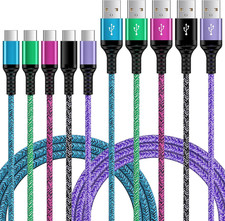 USB C Cord Fast Type C Charging Cable 6FT 5Pack Nylon Phone Charger Cord