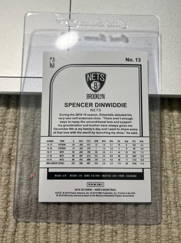 2019-2020 Panini NBA Hoops Basketball Card #13 Spencer Dinwiddle Brooklyn Nets - Picture 2 of 2
