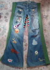 Vintage '60s '70s Landlubber Denim Flared Bell Bottom Woodstock Jeans Patch Boho