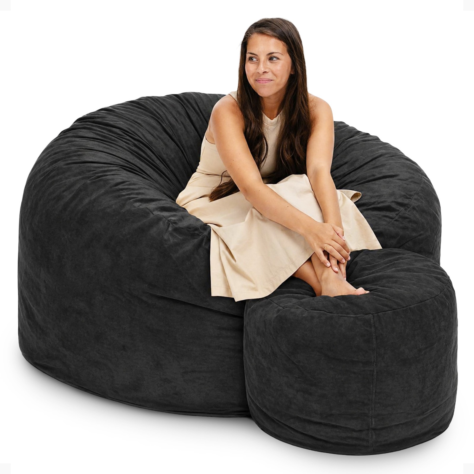 And Footstool, Oversized Lounger, Black Suede