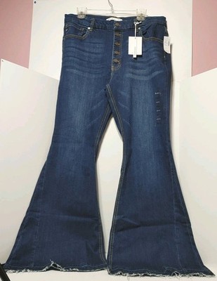 KanCan 32×31 (35×31 See Pics) Hi Rise Super Flare Button Fly Blue Jeans 