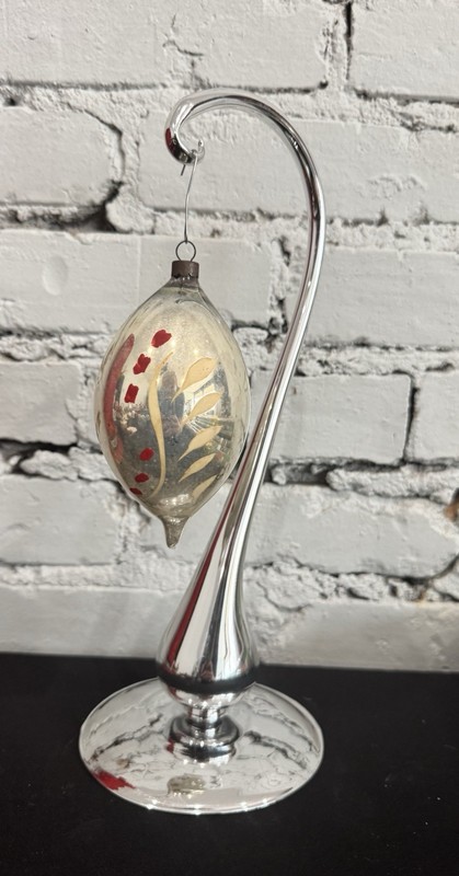 Large Vintage Heim Hand Painted  “Lemon”  Form Glass Christmas Ornament FLORAL