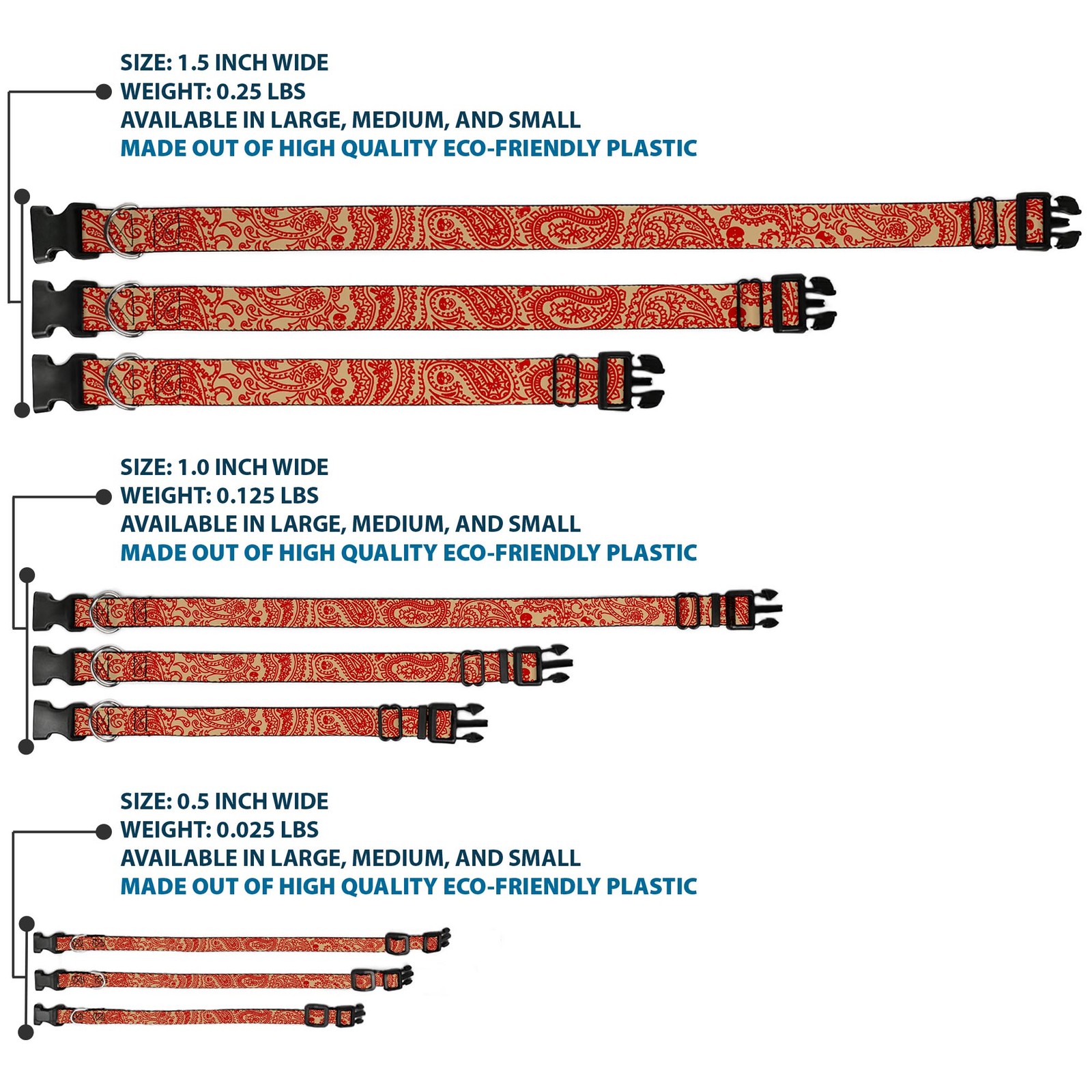 Plastic Clip Collar Bandana/Skulls Gold/Scarlet Red Small 9.5-13"