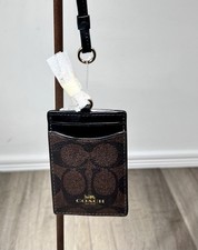 Coach NWT Brown/Black Signature Lanyard ID Badge Holder F63274