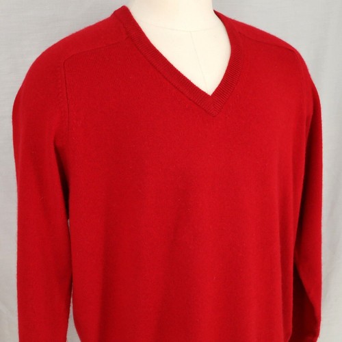 LL Bean Sweater Mens XL Red Lambswool Knit V Neck Pullover Lambswool Vintage - Picture 8 of 13