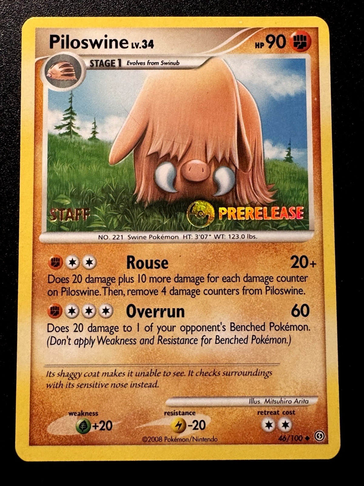 Staff Prerelease Piloswine 46/100 D&P Stormfront Pokemon Card Rare Stamped LP