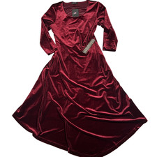 Burgundy Velvet Elegant Dress Medium Holiday Party Event Beaded Asymmetric NWT