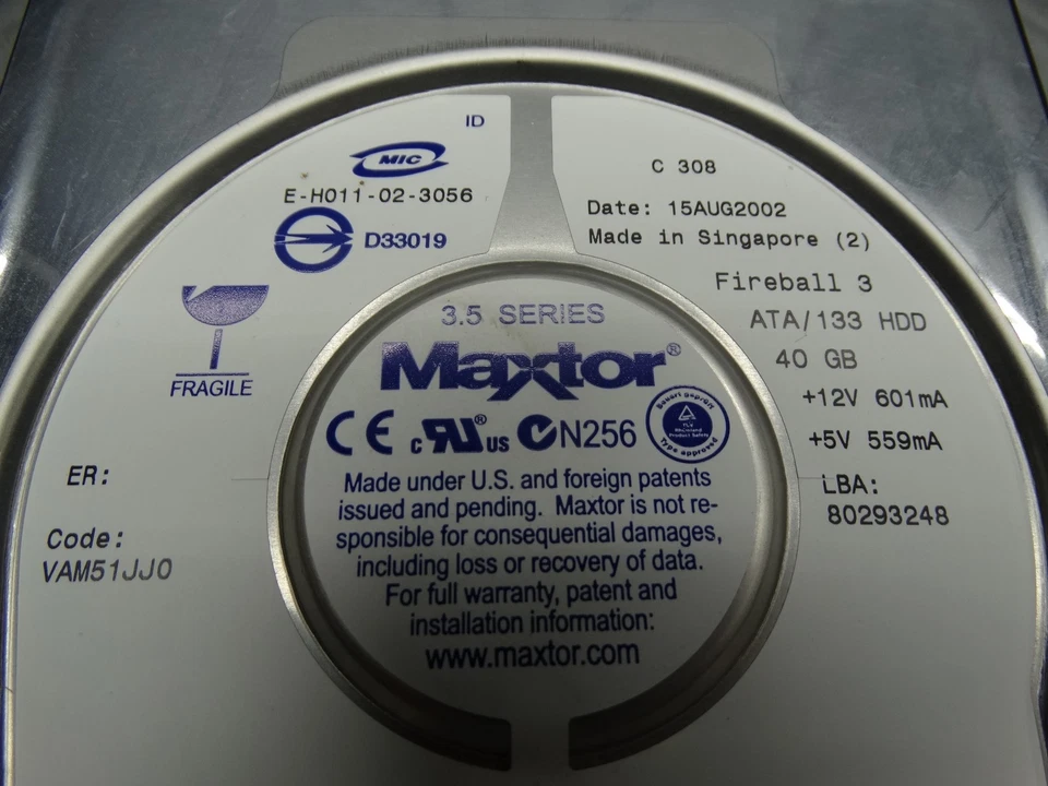 Maxtor Fireball 3 40GB Hard Drive IDE ATA 133 HD 301525101 - Image 2 of 4