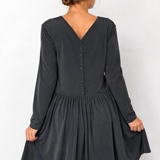 Liz Claiborne Drop Waist Long Sleeve Midi Dress Sz S (Vintage P12) Black Button