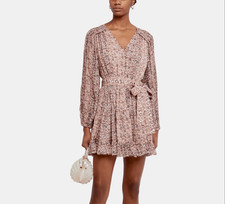 O.P.T. Anthropologie Mini Dress Lea Ditsy Floral Long Sleeve Belted V neck Boho