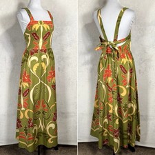 NWT Zara Floral Maxi Dress M Square Neck Strappy Tie Back Cotton Poplin Tropical