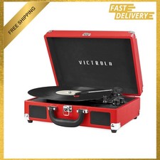 Bluetooth Portable Suitcase Record Player with 3 Speed Vinyl Turntable, Built-in