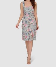 Adrianna Papell Women's Blue Sleeveless Floral Matelasse Dress Size 10