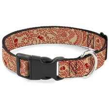 Plastic Clip Collar Bandana/Skulls Gold/Scarlet Red Small 9.5-13"