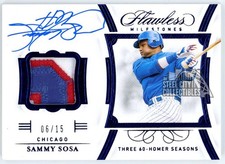 Sammy Sosa 2020 Panini Flawless Milestones Sapphire Patch Auto Card #FM-SS 06/15
