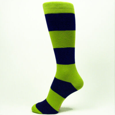 Lime Green With Navy Wide Striped mens dress Socks for wedding --MA031 |  eBay