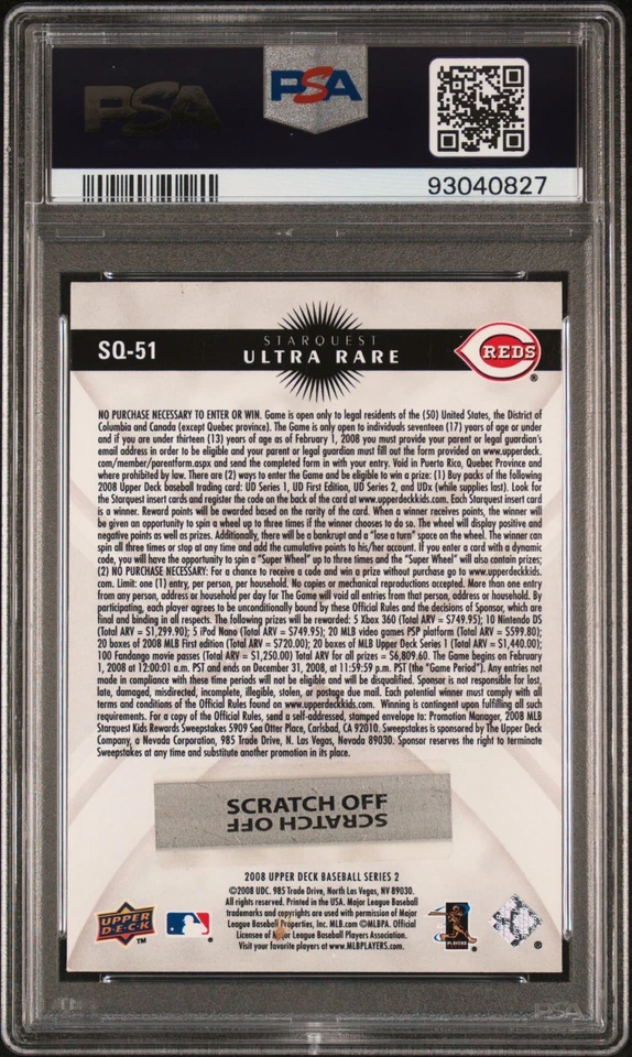 2008 UD Starquest KEN GRIFFEY JR Ultra Rare SQ-51 Reds HOF PSA graded EX-MT 6 - Image 2 of 2