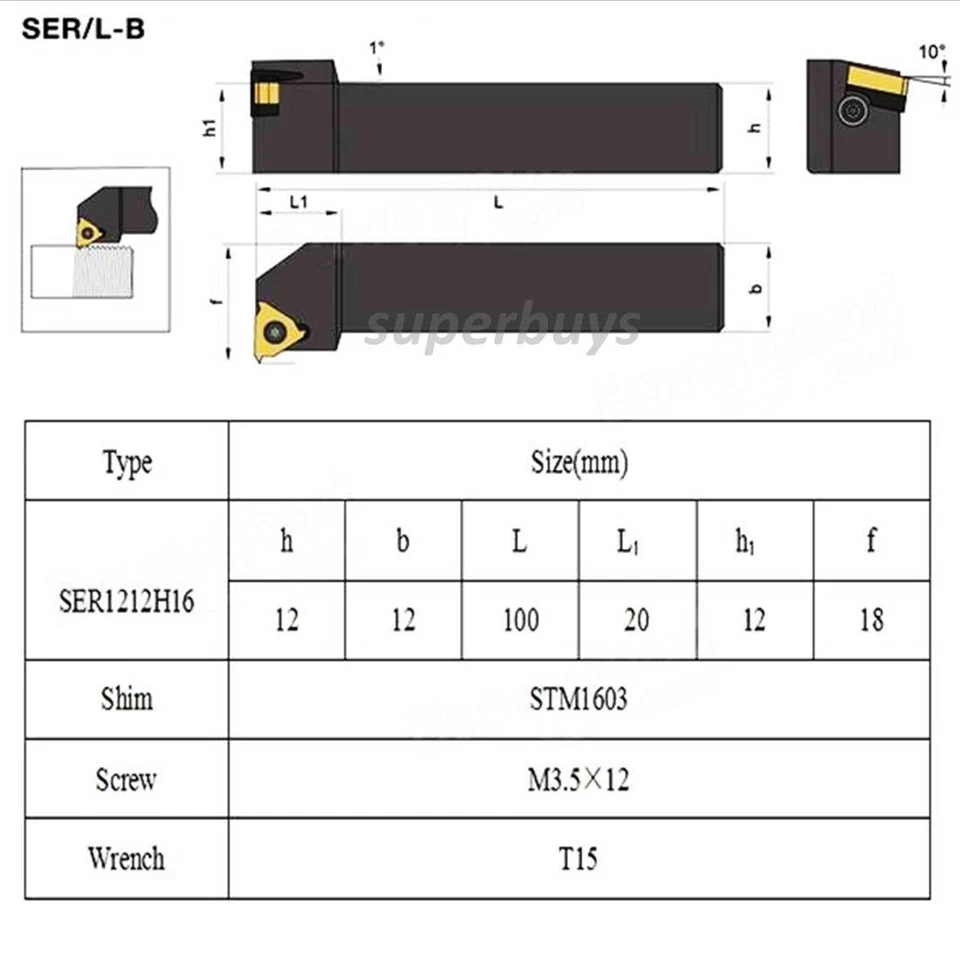 SER1212H16 B Lathe Thread Threading Turning Tool Boring Bar Holder For 16ER 3/8" - Image 2 of 3