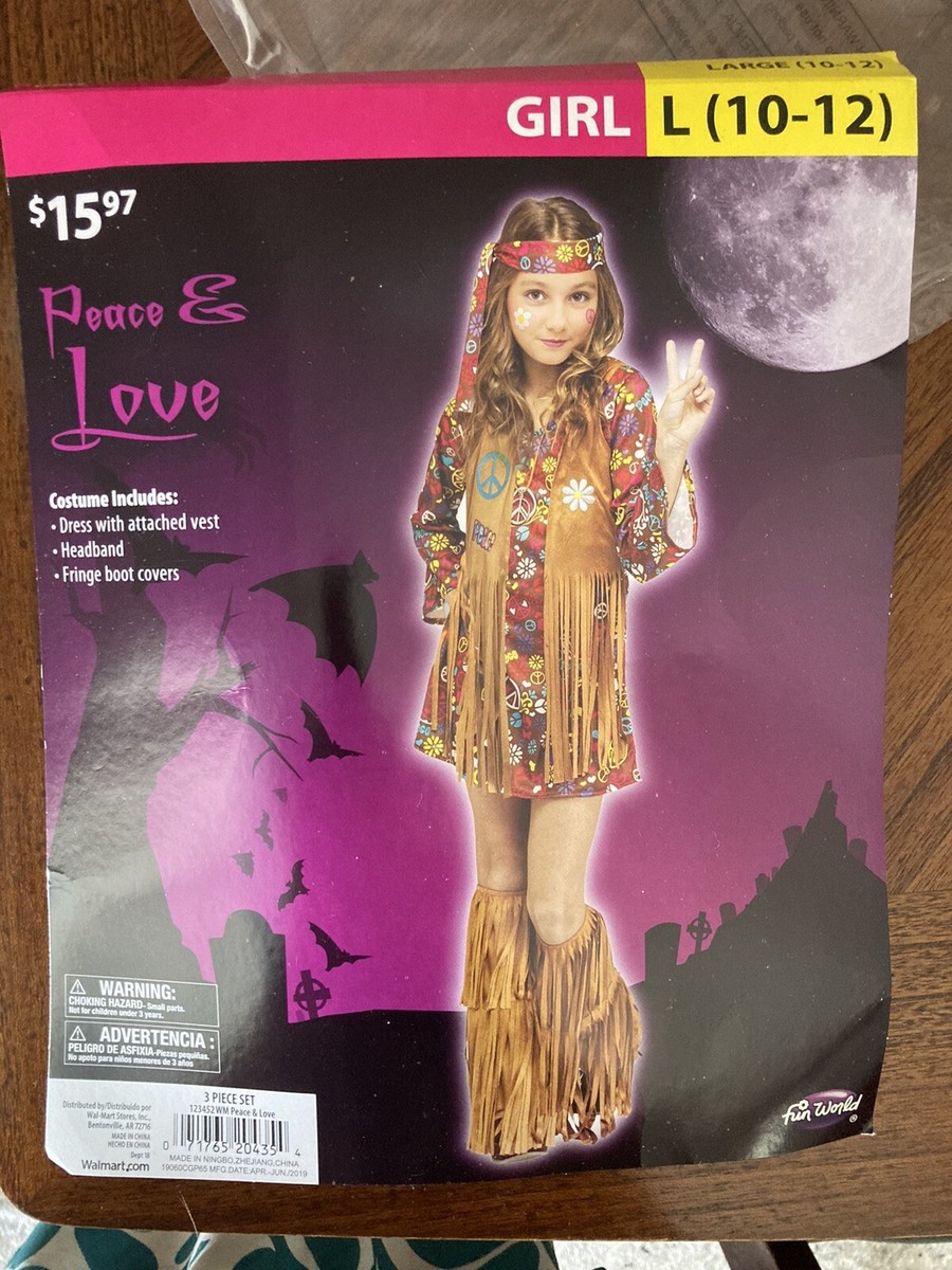 Child's Peace & Love Hippie Costume - Medium Size (8-10), Includes Dress, Vest, Headband & Boot Covers - View #2