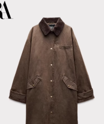 2024 NEW WOMAN LONG WAXED-EFFECT TRENCH COAT BRANDY ZARA XS-S,M-L