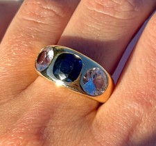 Vintage 14k Solid Gold 2.5 ct Natural Sapphire Statement  Heavy Signet Ring