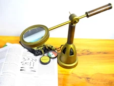 Artfully Designed Brass Tabletop Magnifying Glass w/Stylish Stand-Essential Tool