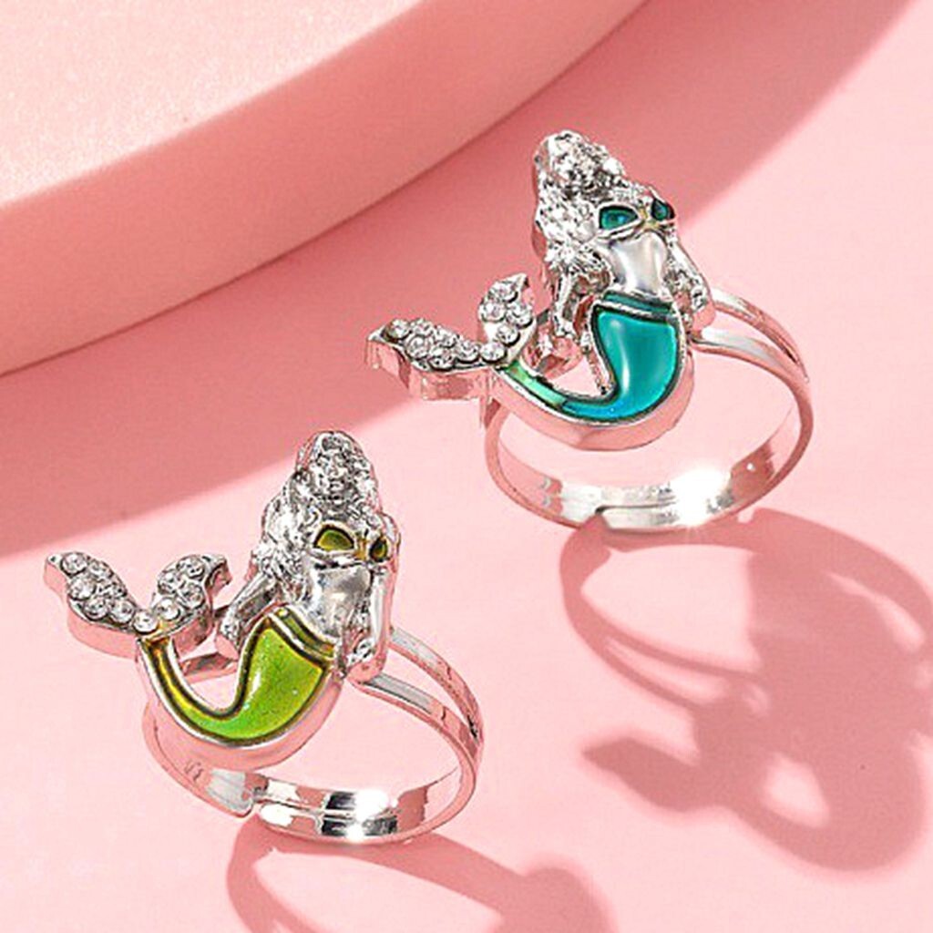 Wholesale 50pc Mermaid Zircon Mood Rings Open Child Change Color