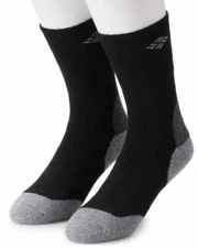Men’s Columbia Crew Socks 2 Pairs/Pack Wool Blend Shoe Size 6-12 Black New