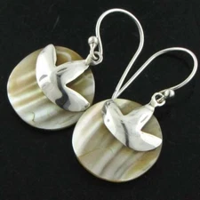 925 Sterling Silver Gold Mother Of Pearl Turbo Shell Sterling Earrings, 5/8"