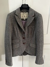 Jack Wills Tweed Wool Herringbone Button Up Country Blazer Jacket Womens In Vgc